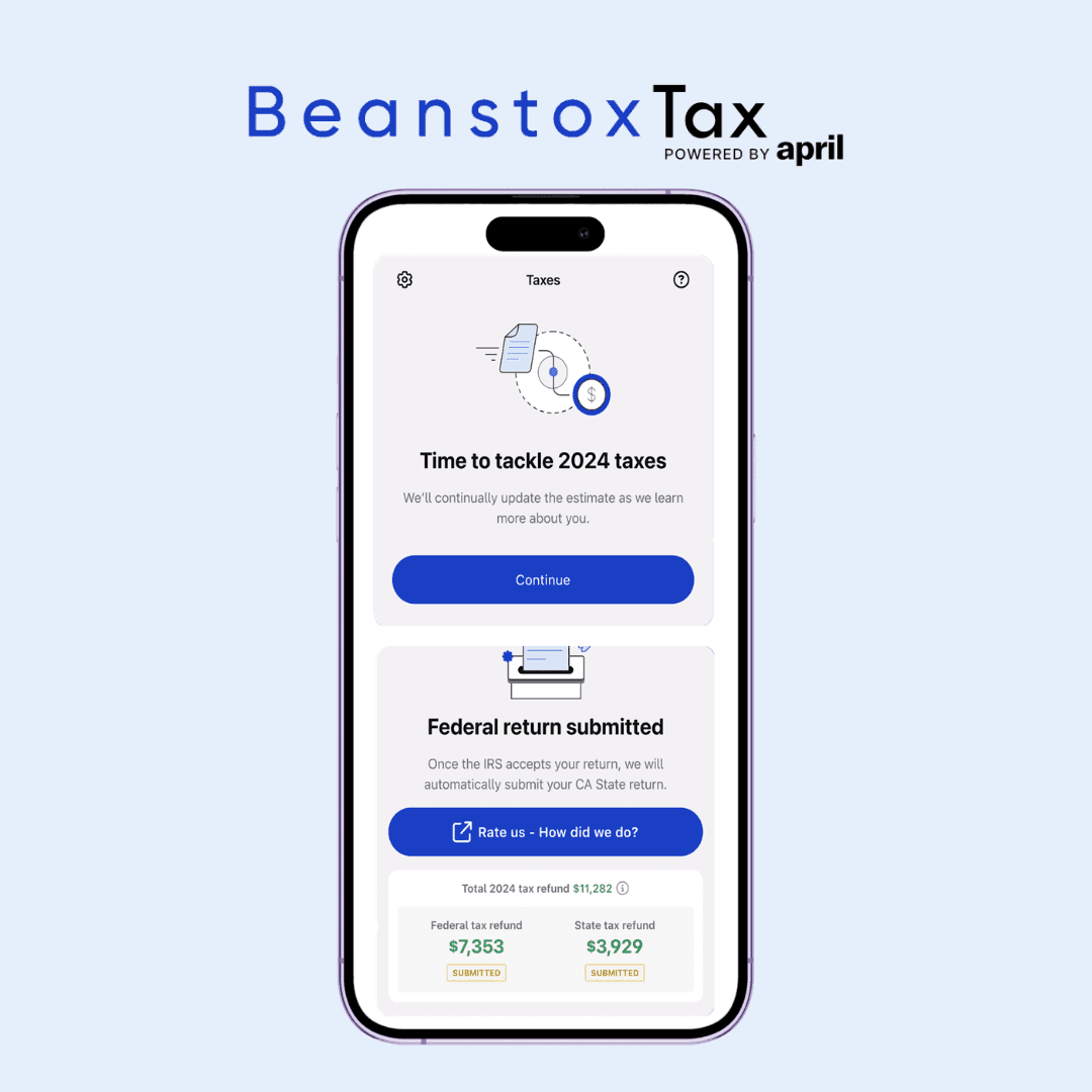 Beanstox tax powered by april taxes estimate refund 