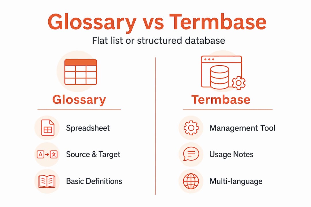 Infographic comparing glossary and termbase