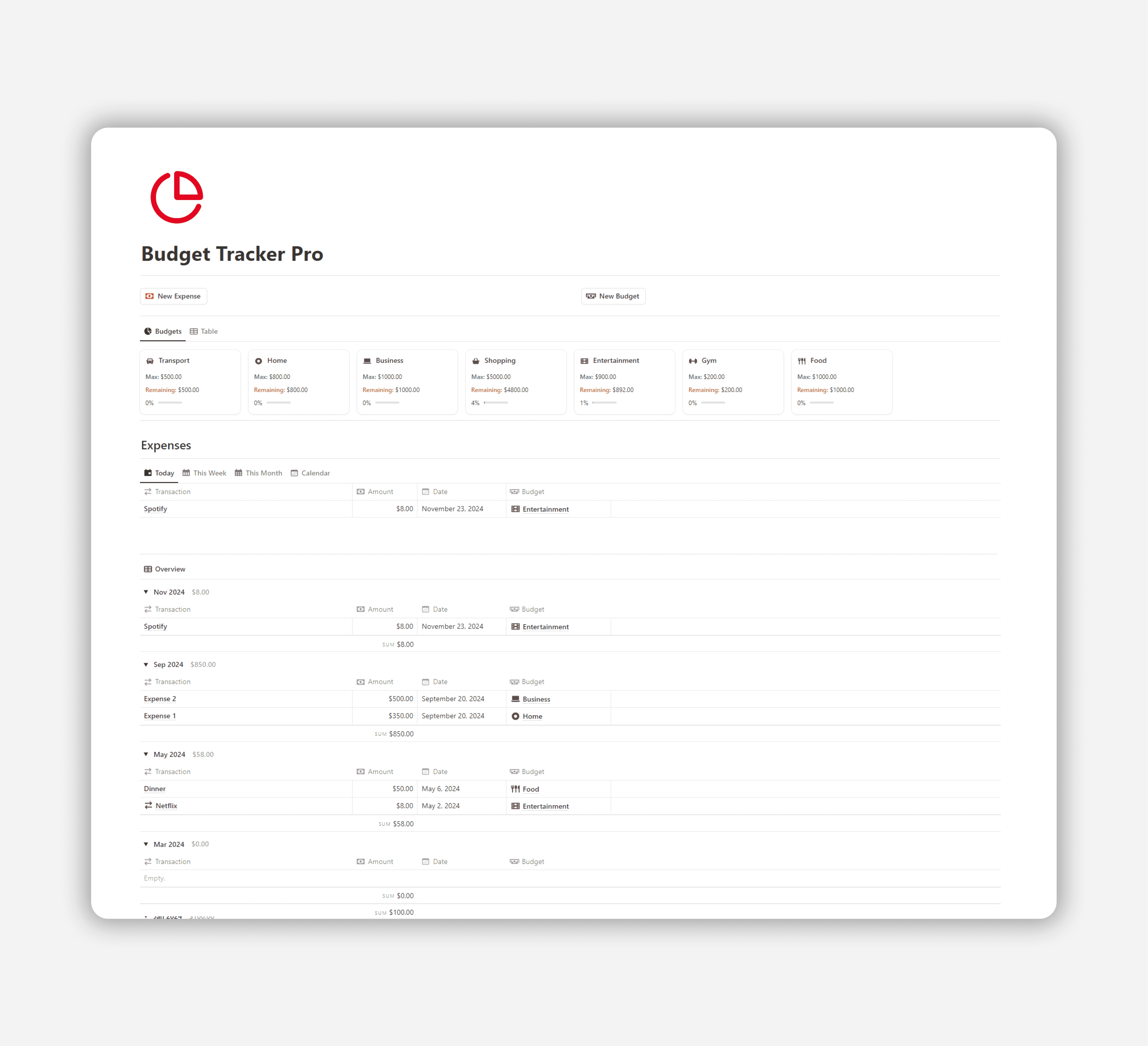 Budget Tracker Pro - Free Notion Template