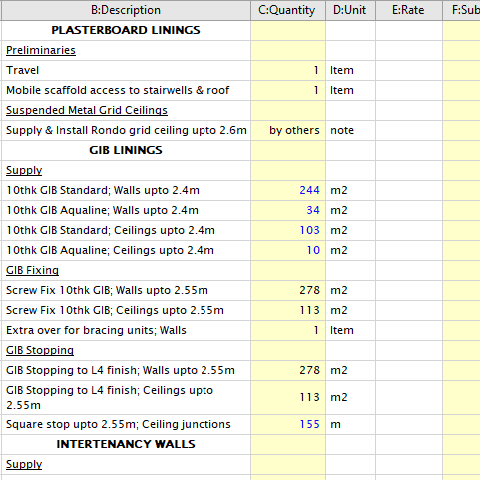 CostX screenshot – plan traced with live quantities by trade by SubsQS Ltd