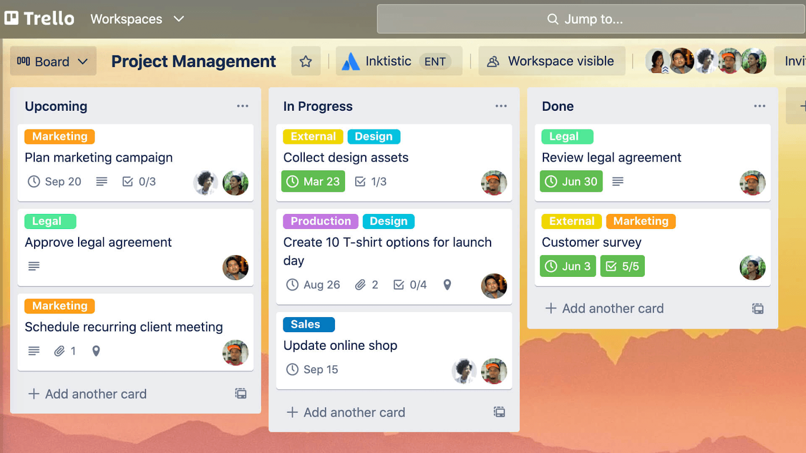 Screenshot of Trello dashboard