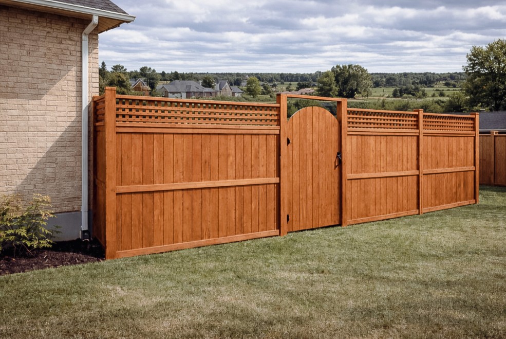 Freshly stained wooden fence in Ottawa backyard with clean finish
