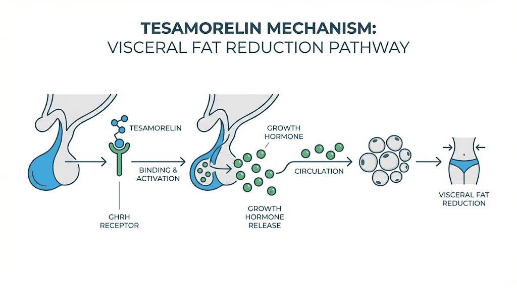How tesamorelin works to reduce visceral fat through growth hormone release