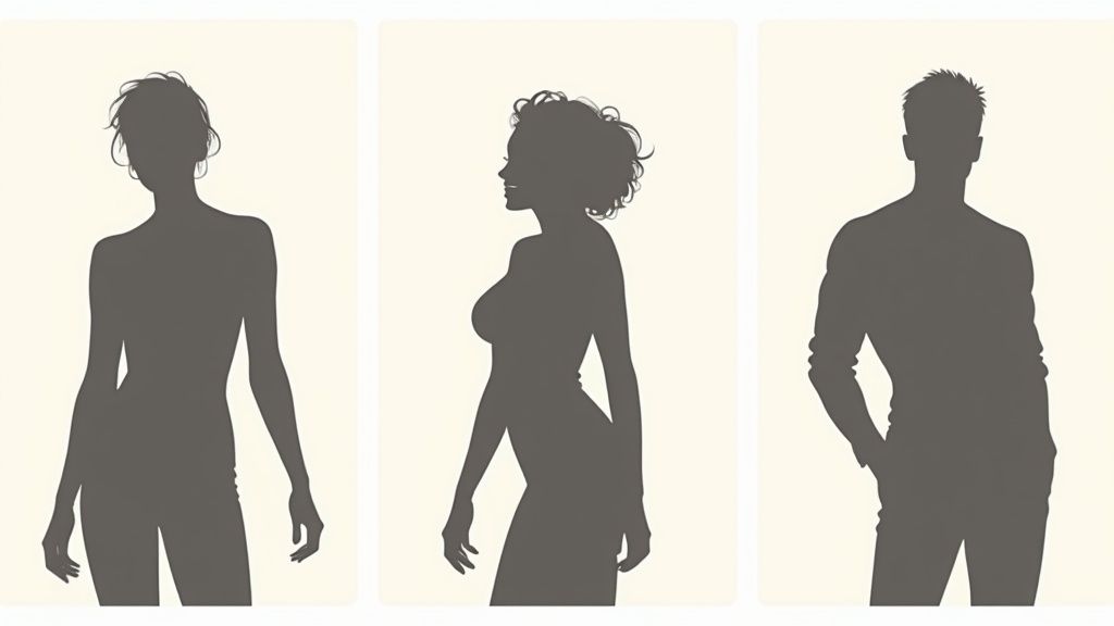 Eine Person übt vor einem Spiegel verschiedene Posen und Gesichtsausdrücke für ein professionelles Profilbild.