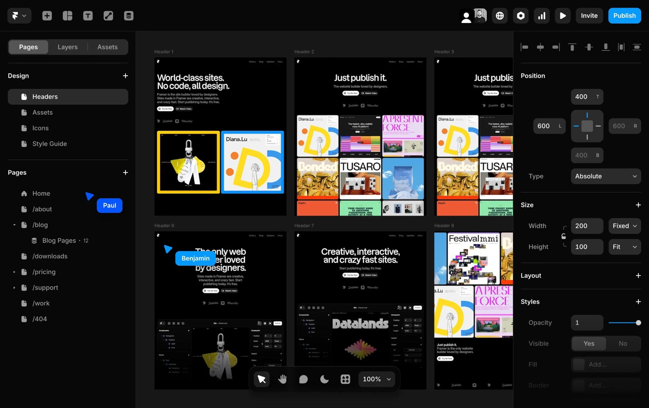 Framer website builder interface used by HIVER for web design and development