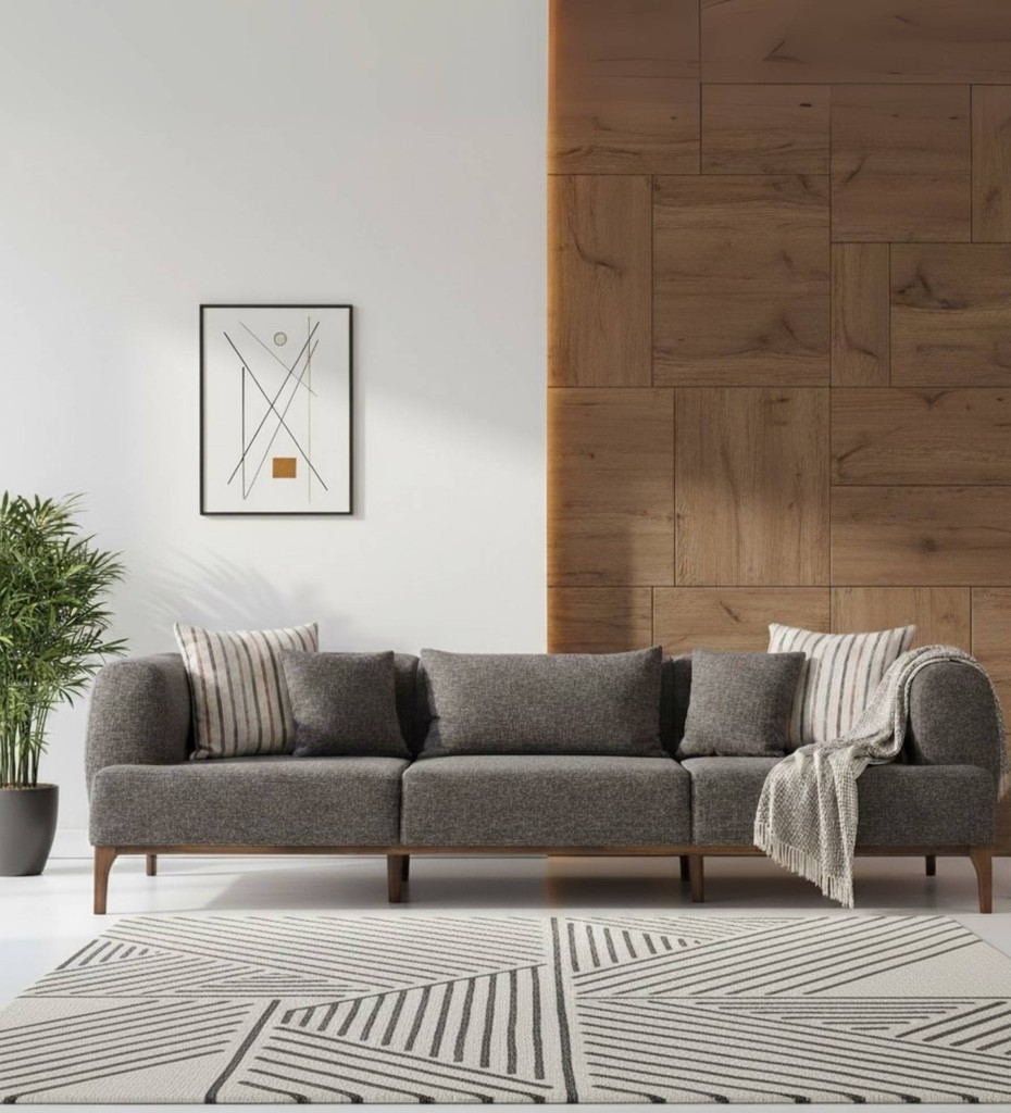 Luxury contemporary cane sofa with teal upholstery and wooden frame