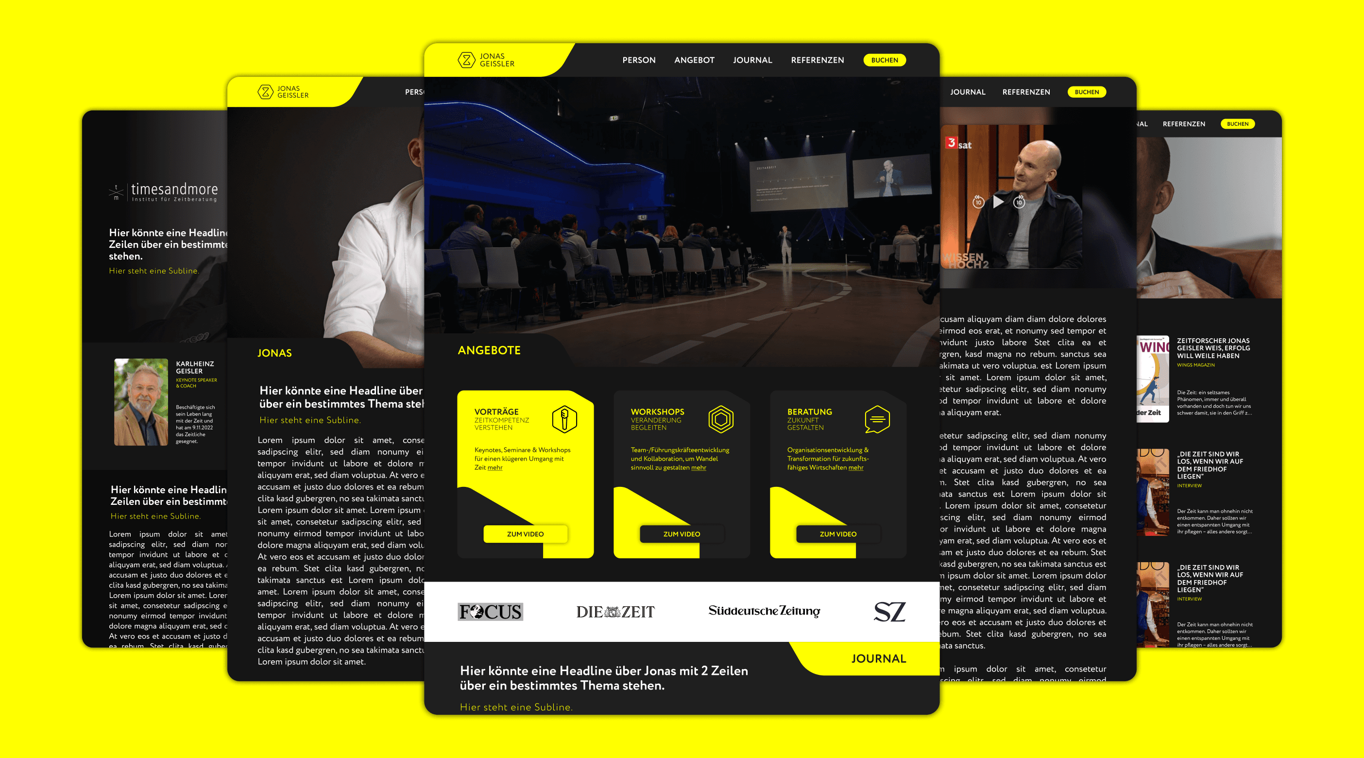 Website layout with multiple content cards and navigation.