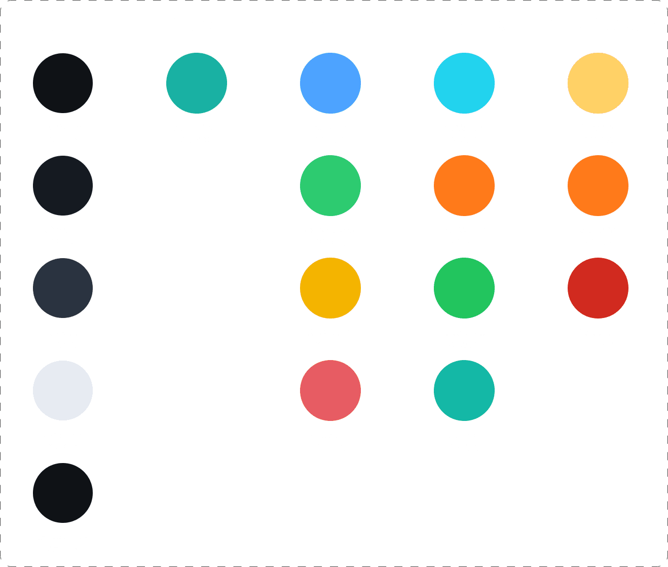 Color palette sheet for the Y.AI recipe app showing neutral, brand, status, nutrition, and spice‑level colors as labeled circular swatches.