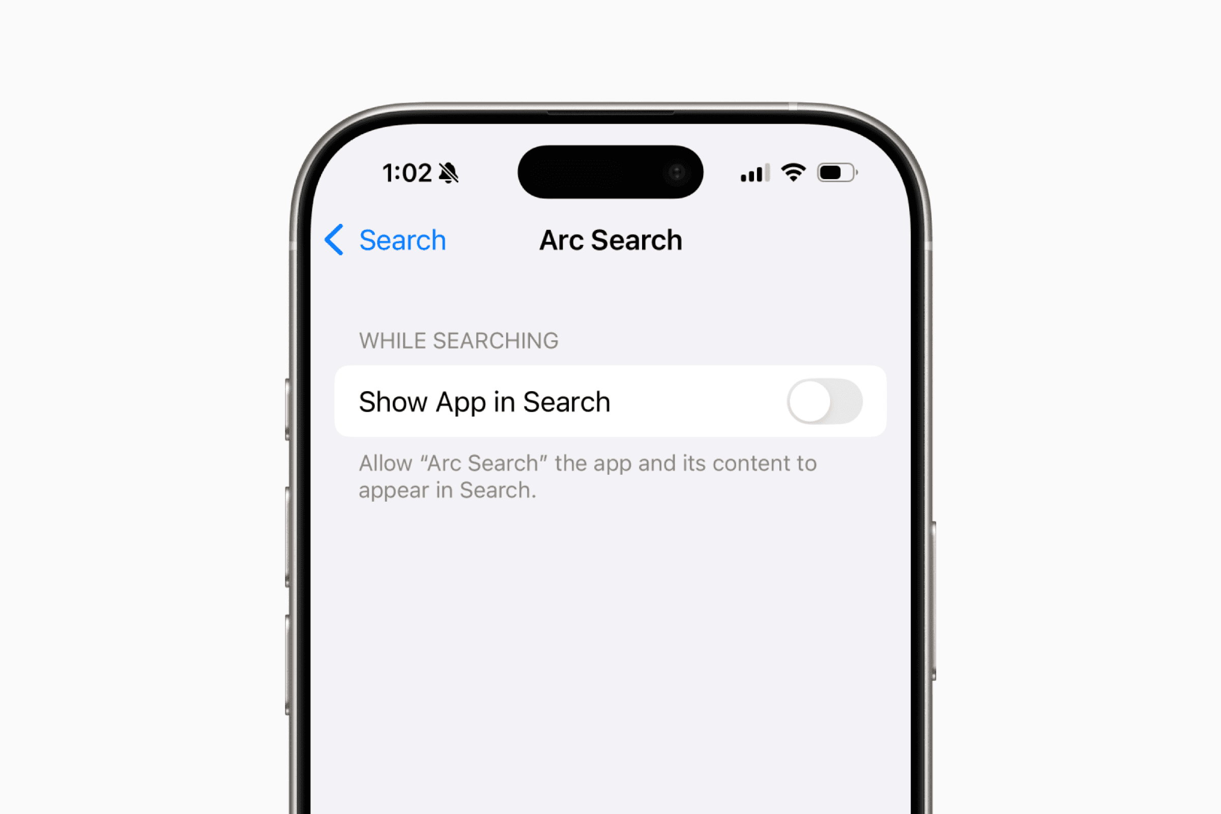 Show App in Search in iPhone Settings