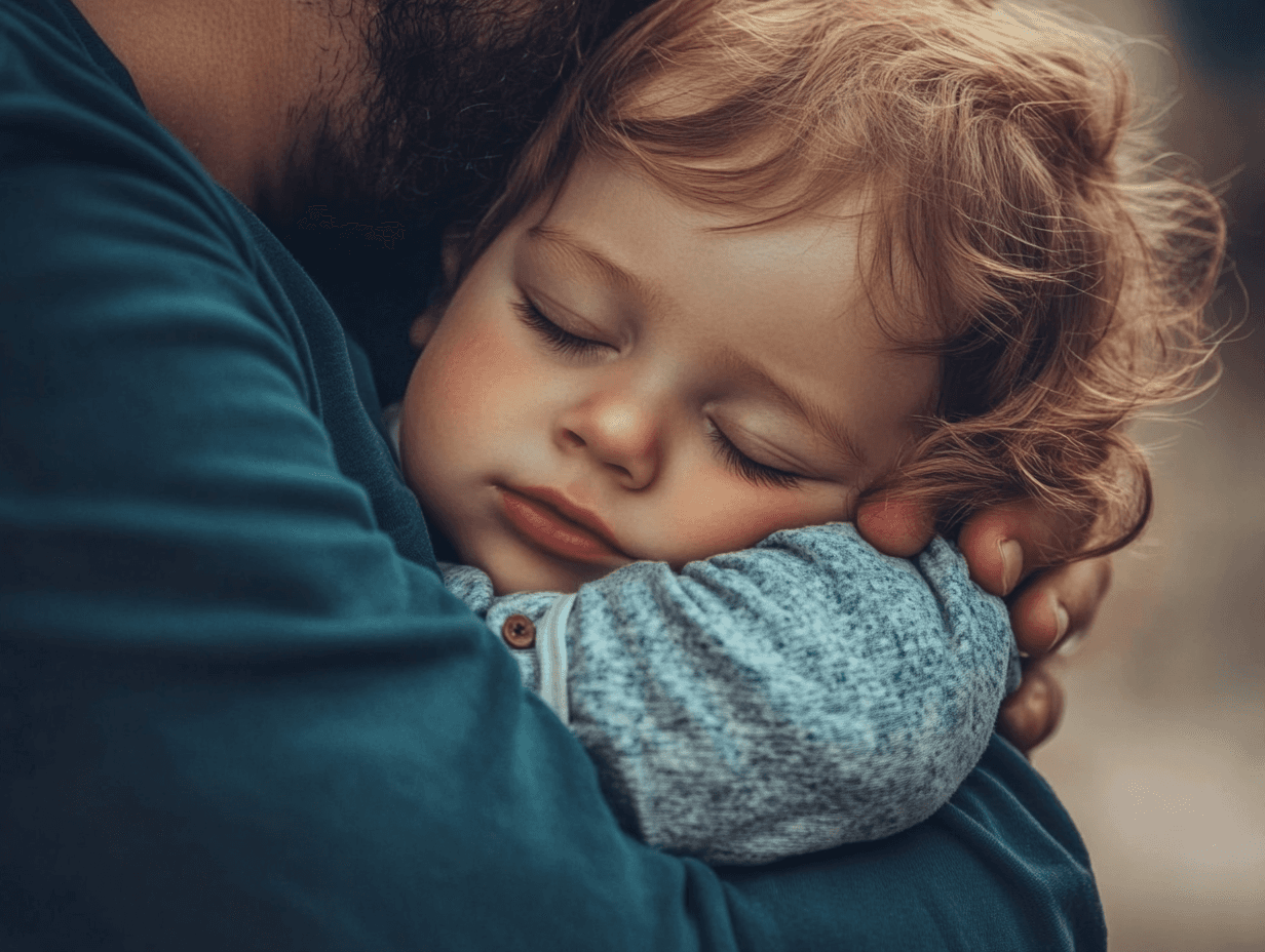 toddler cuddling dad