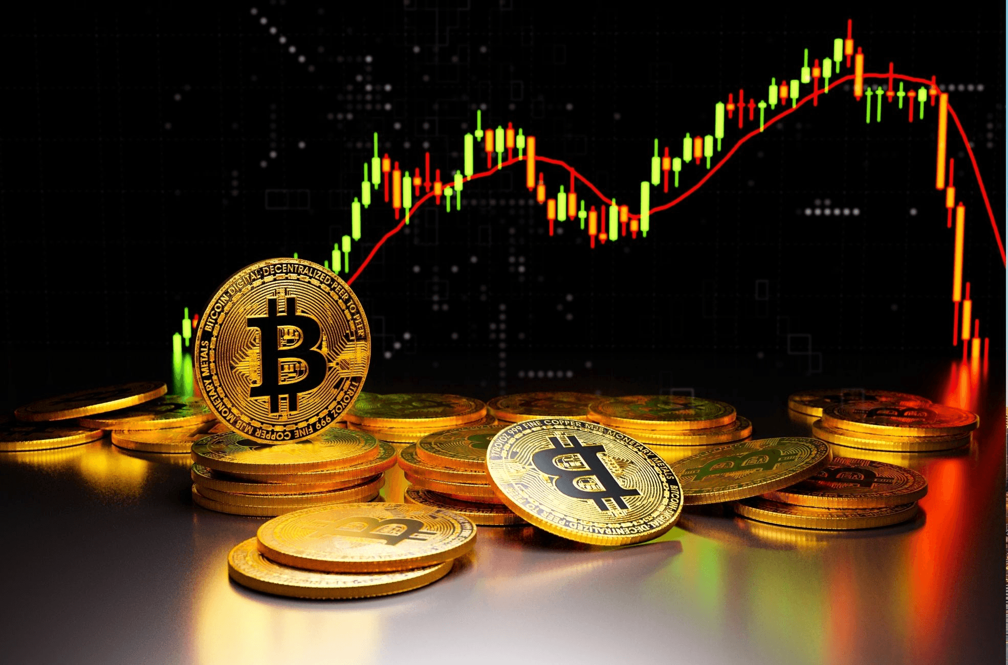 Bitcoin coins scattered before financial chart - Do You Pay Taxes on Crypto Before Withdrawal