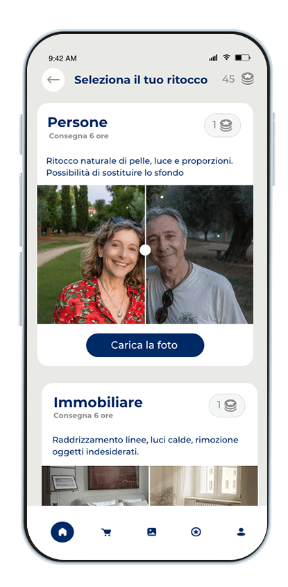 Smartphone con anteprima del servizio immobiliare di Photo2Post, ritocco fotografico professionale