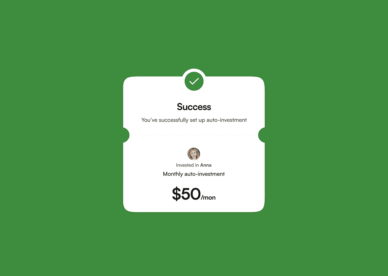 Success set up auto-investment card