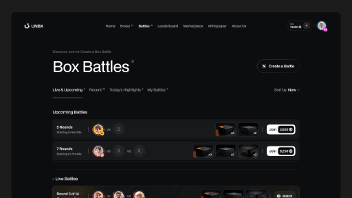 UNBX battles ui