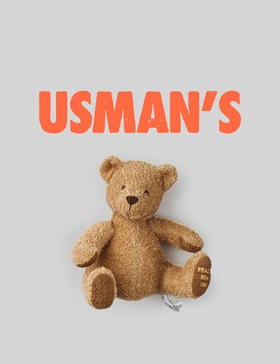 A teddyboard toy with Usman written above it