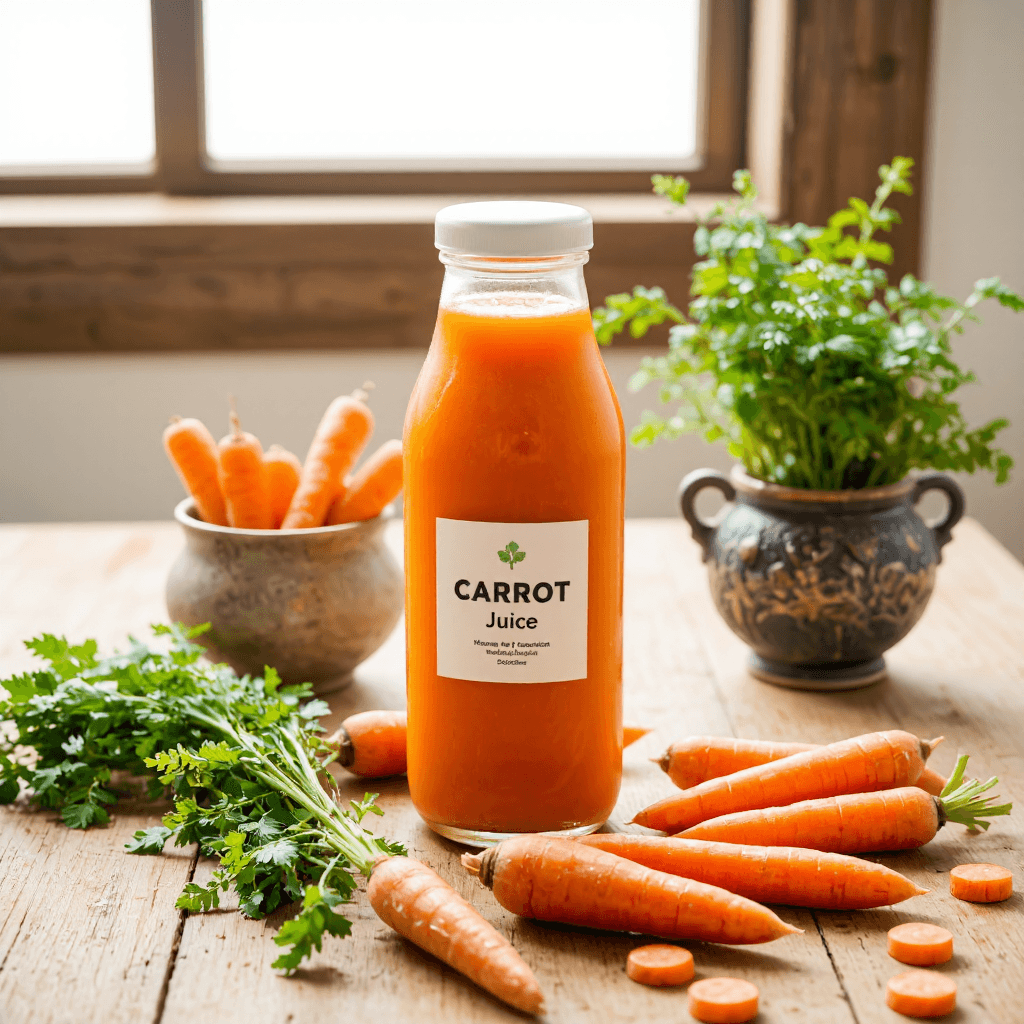 product photography of bottle of carrot juice