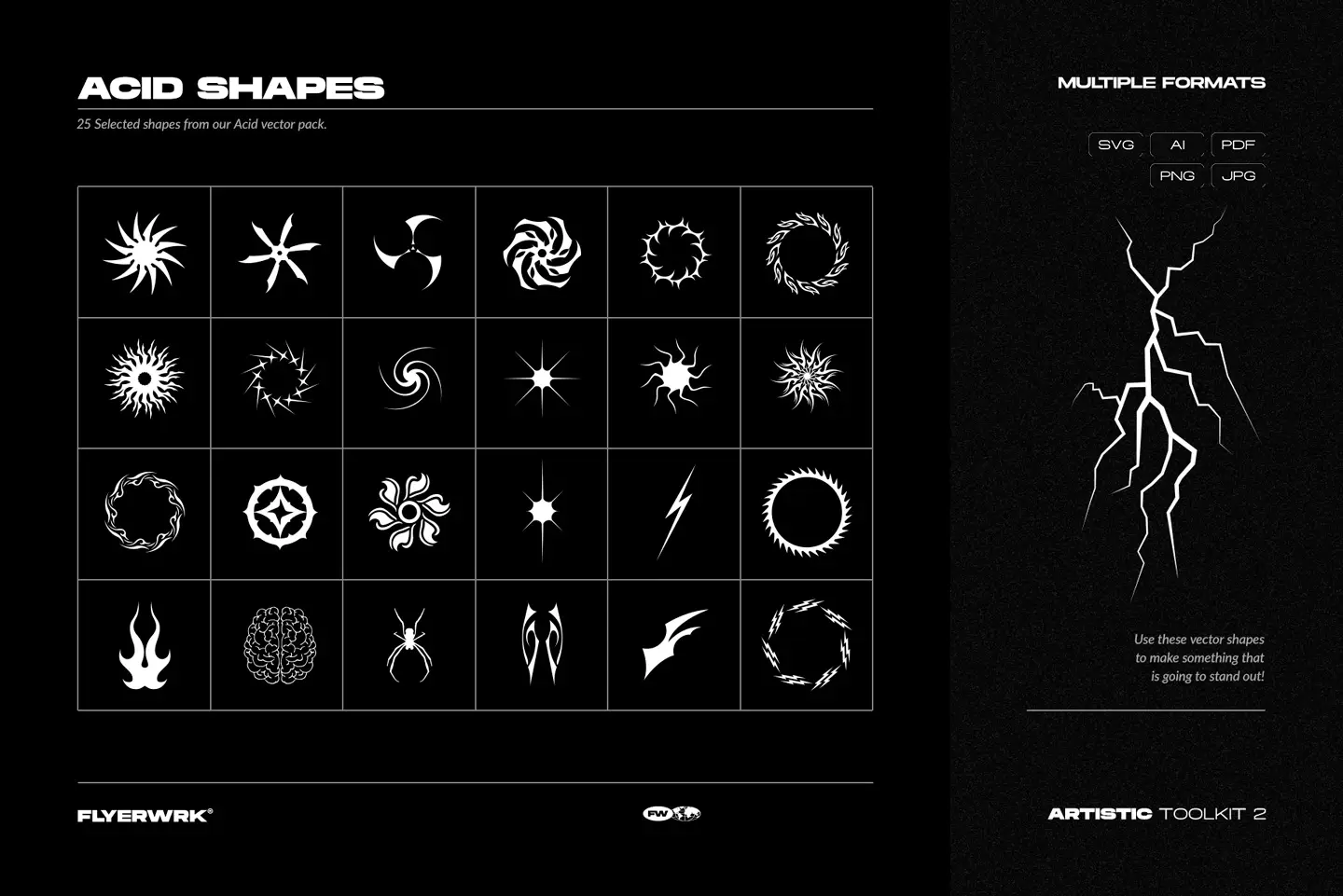 Artistic Toolkit 2 acid vector shapes with abstract star and lightning icons