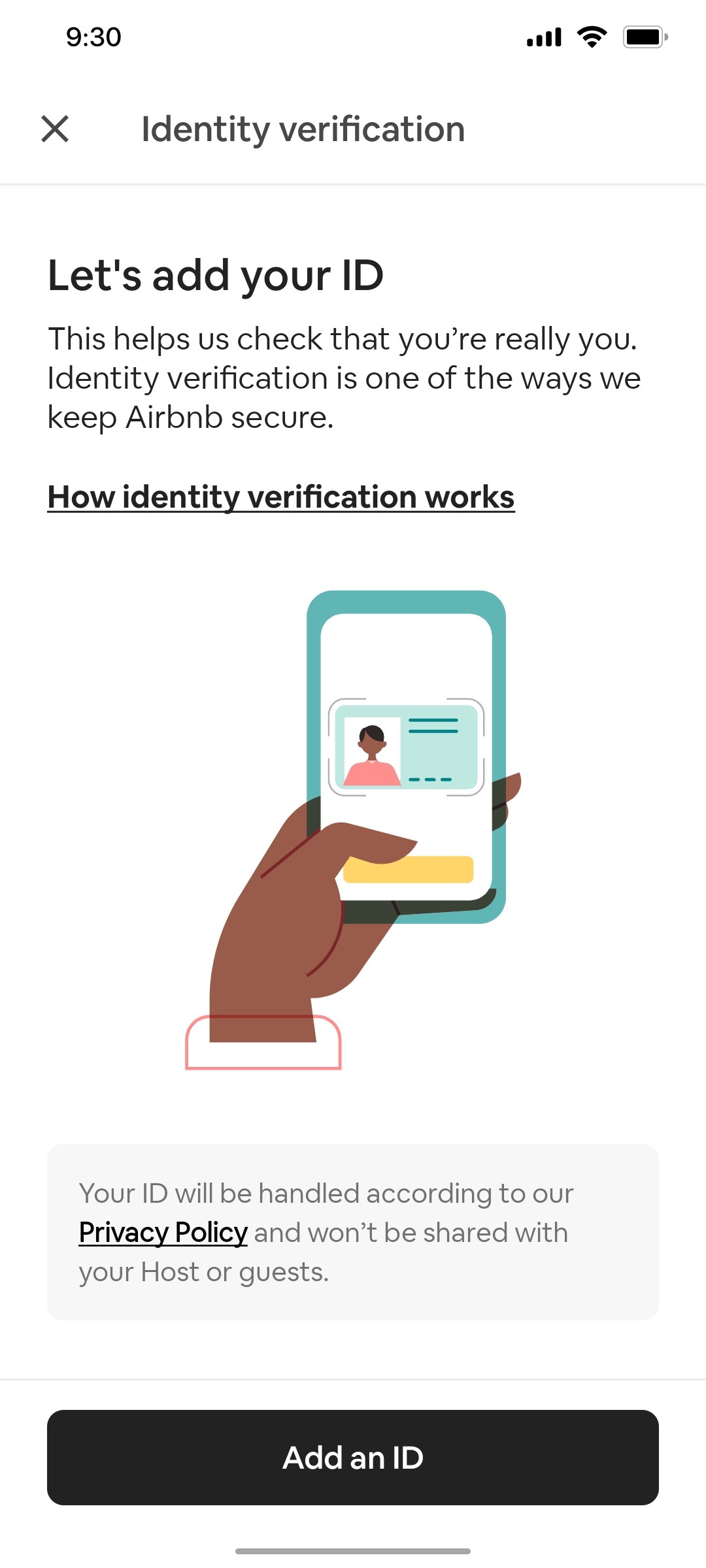 Airbnb Identity Verification screen