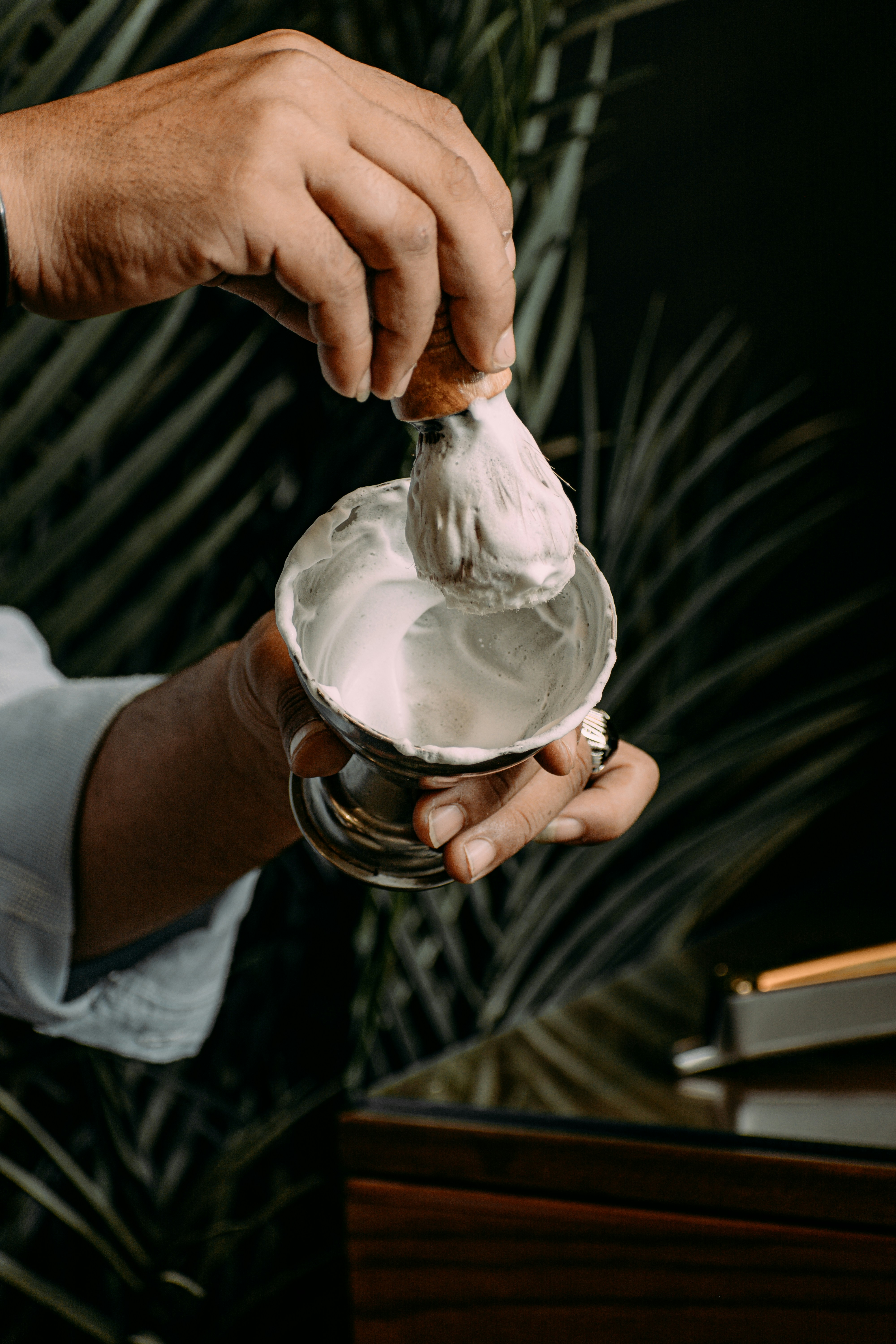 a person holding a white object