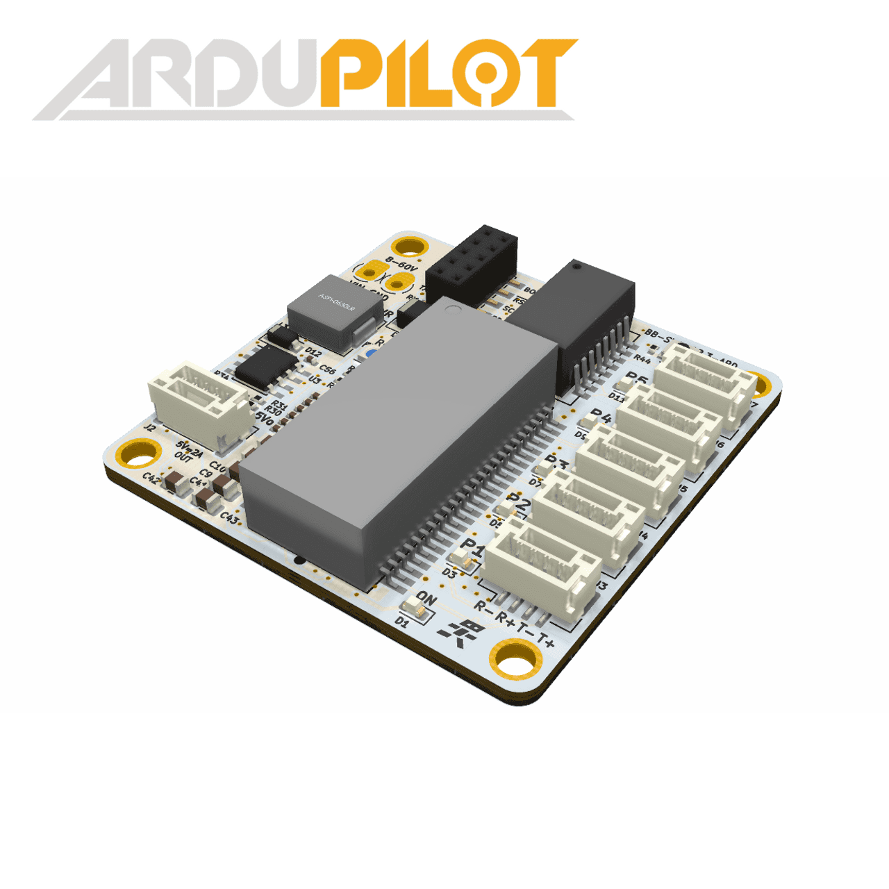 3D render of the SwitchBlox for ArduPilot board with five Picoblade Ethernet ports