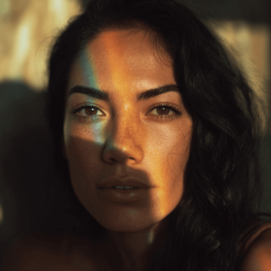 Women with rainbow on face portrait