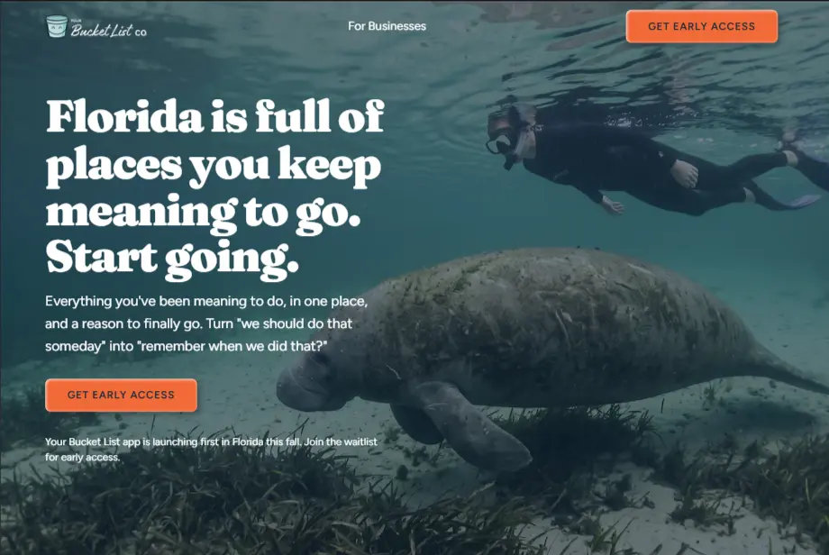 A snorkeler swims beside a manatee in the clear water at Crystal River, FL, the kind of trip that lands on a Florida bucket list.
