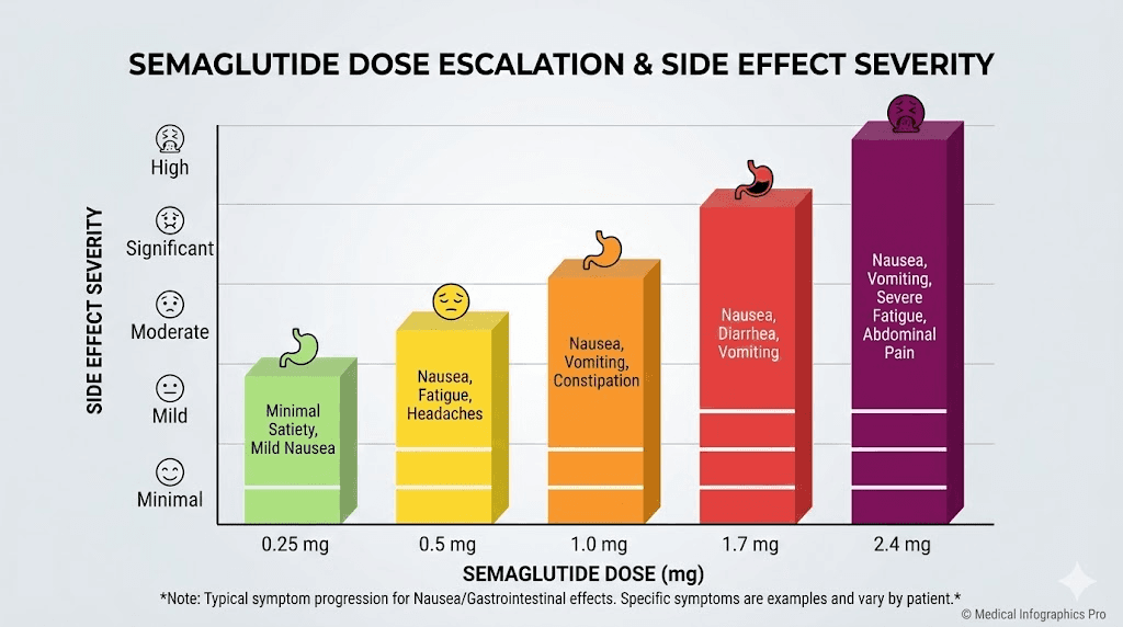Semaglutide dose escalation schedule with side effect severity levels