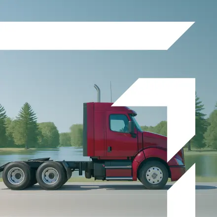 Red semi-truck without a trailer parked near a lake — representing GIA Group, LLC’s Non-Trucking and Bobtail Liability Insurance.