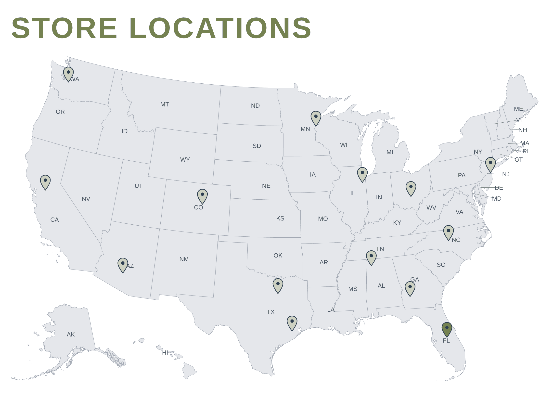 warehouse locations on US map