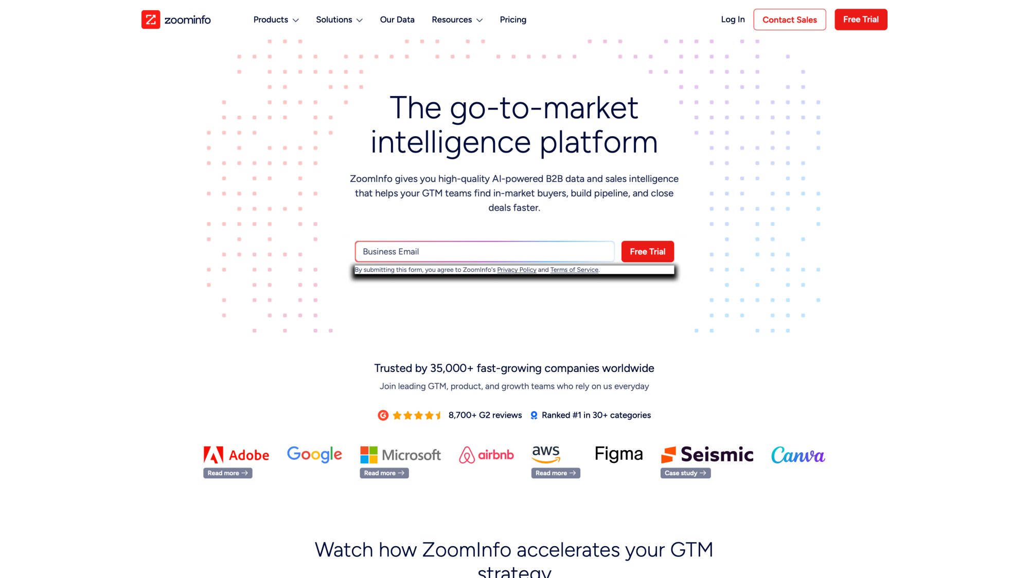 ZoomInfo enterprise B2B contact database homepage