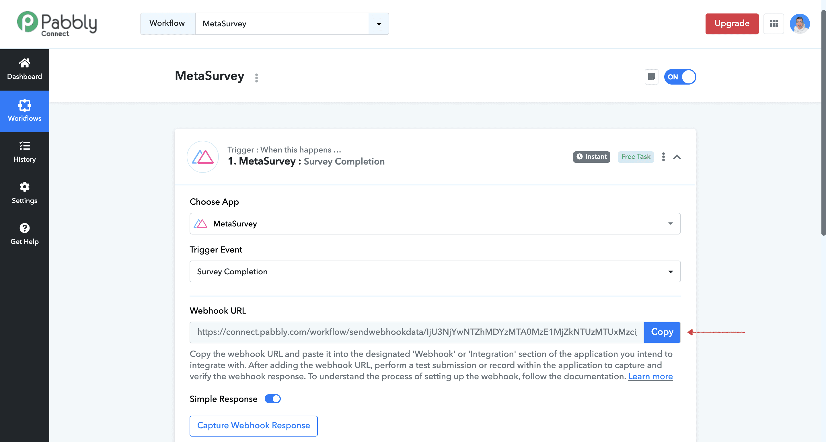 Copy webhook URL button