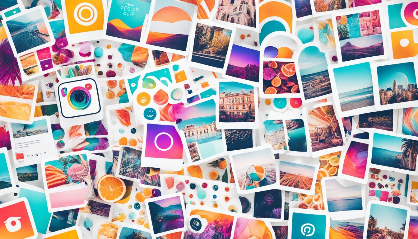 Create an image that showcases "Instagram visual content creation" with a focus on the use of color, contrast, and composition to make compelling and eye-catching posts. The image should include examples of different types of visual content such as photos, videos, and graphics, with a mix of organic and branded content. Use a bright and vibrant color palette to represent the energy and excitement of Instagram, making sure to balance it with clean lines and thoughtful design elements that draw the viewer's eye to key details.