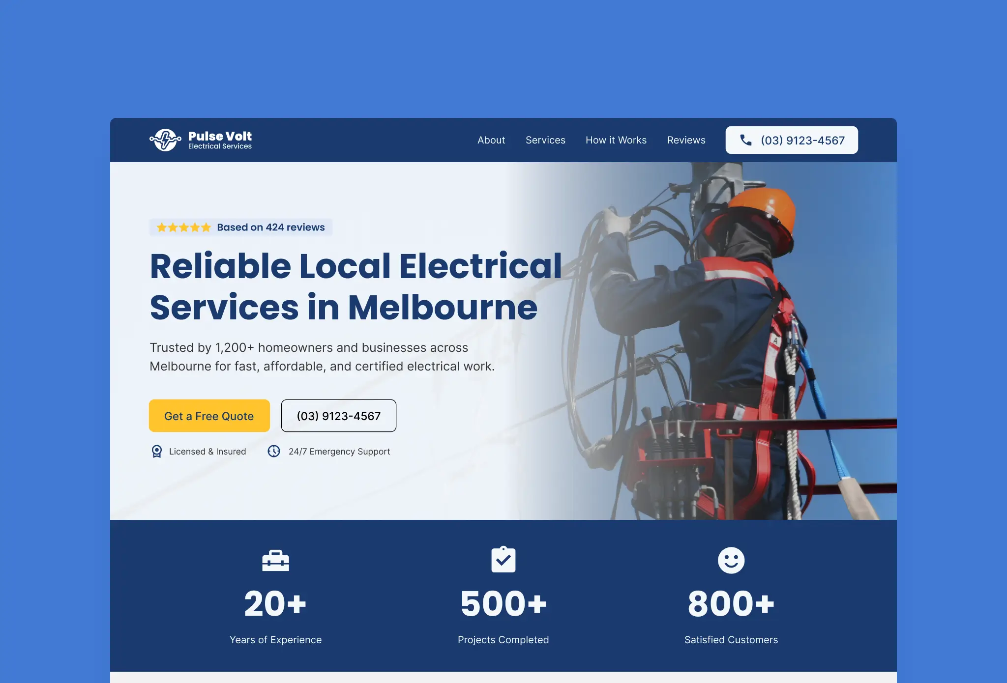 Booking and application funnel for an electrician service provider.