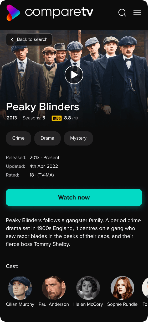 CompareTV app screen