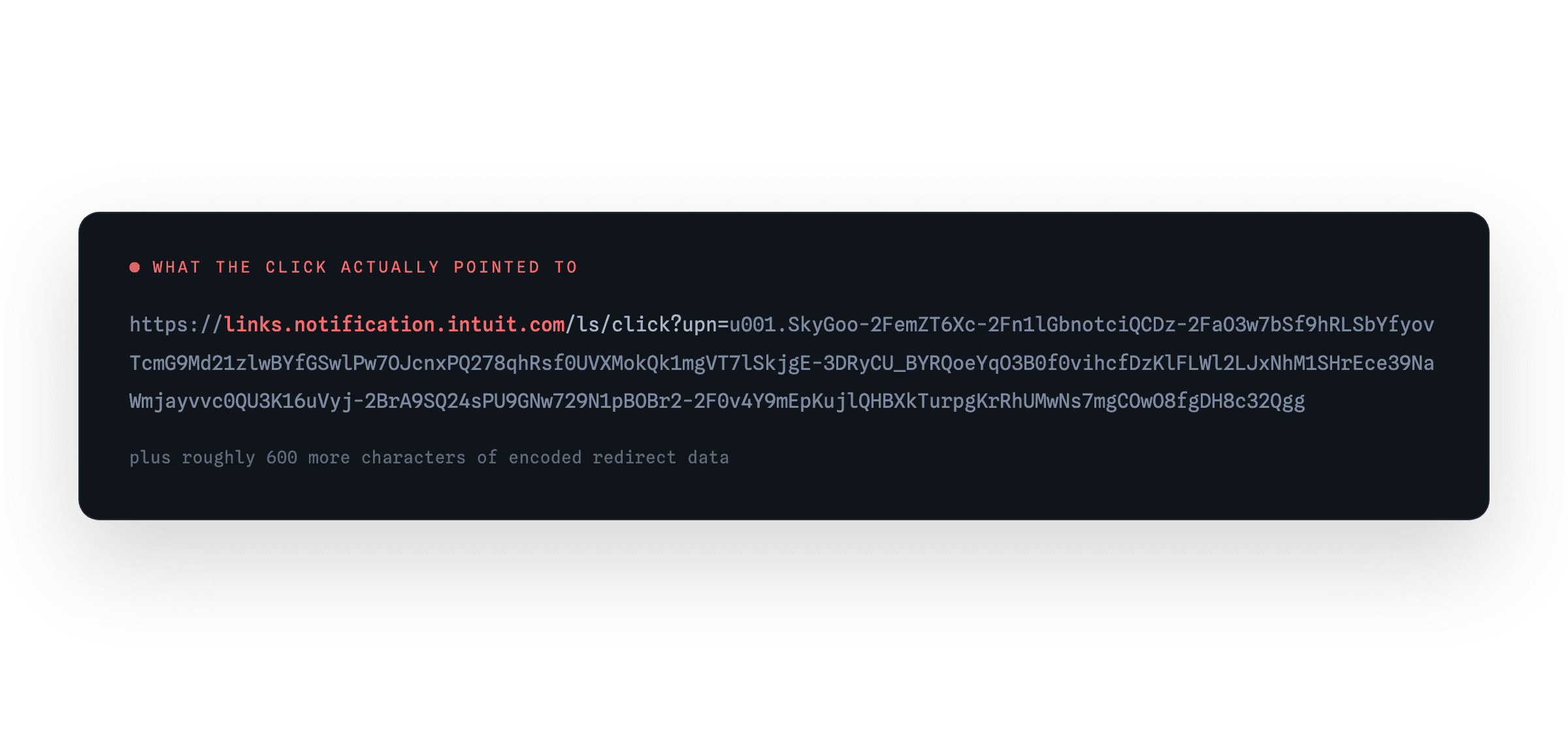 The wrapped tracking link beginning with links.notification.intuit.com followed by hundreds of characters of encoded redirect data