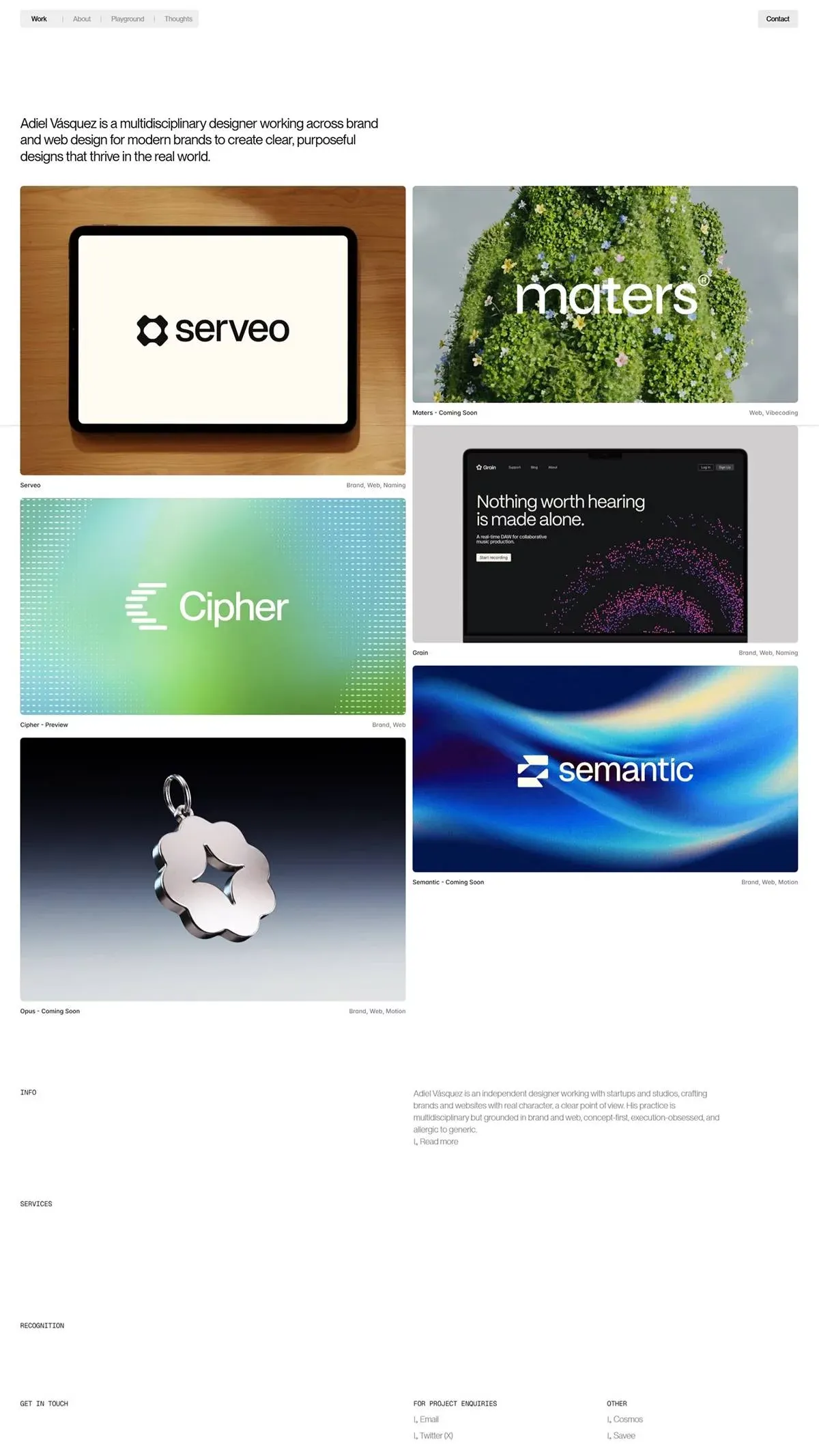 Adiel Vasquez portfolio page screenshot showcasing Design and Tech design