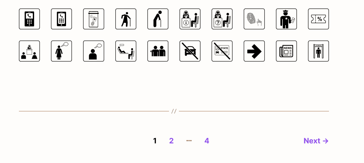 The browse screen shows 10 icons with arrows to navigate to more icons