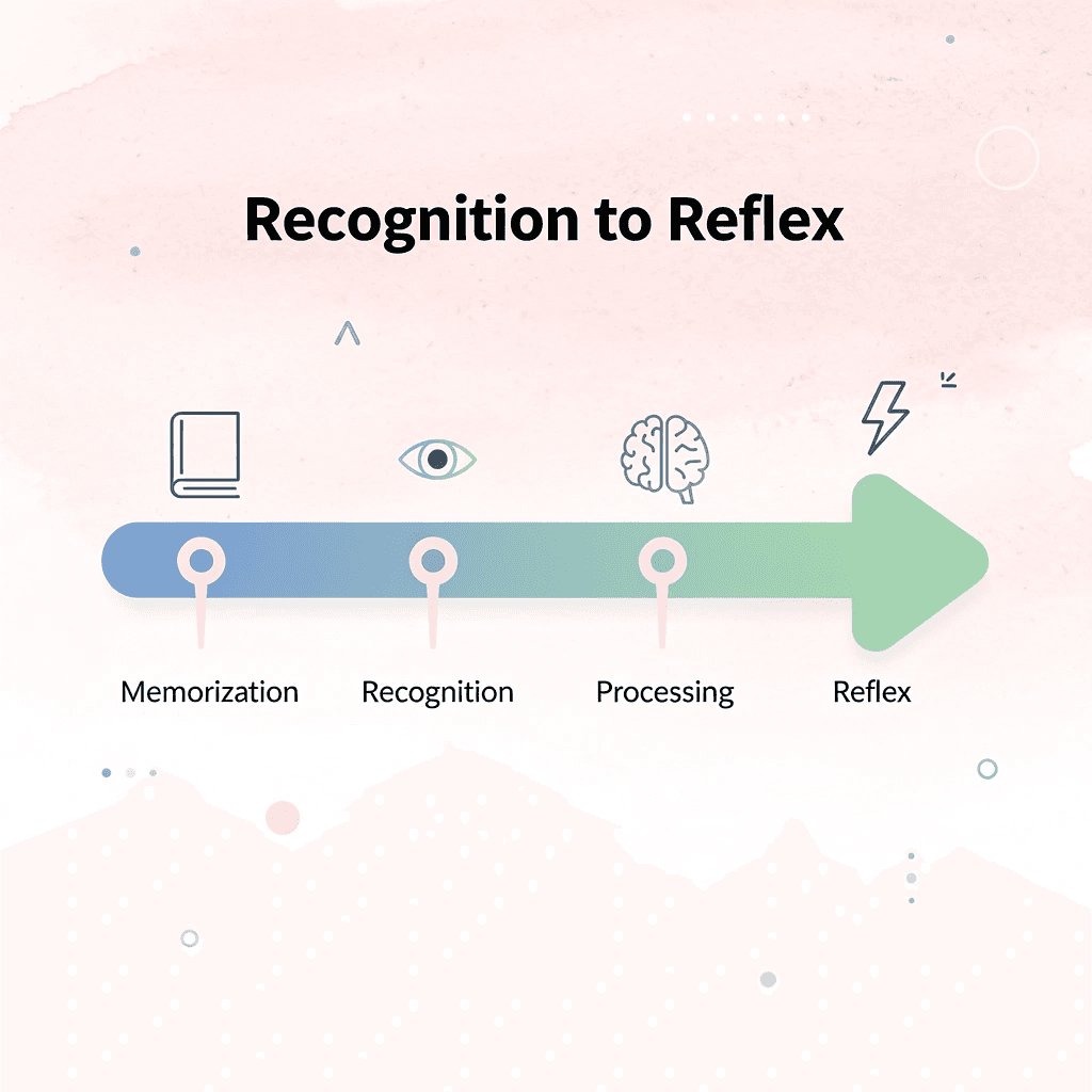 Progression from memorization to automatic reflex in Arabic learning