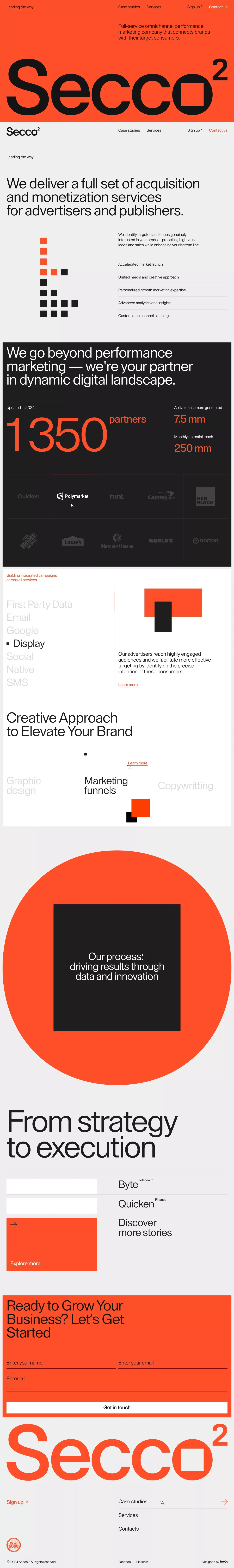 Secco Squared - Full-service omnichannel portfolio page screenshot showcasing Marketing design