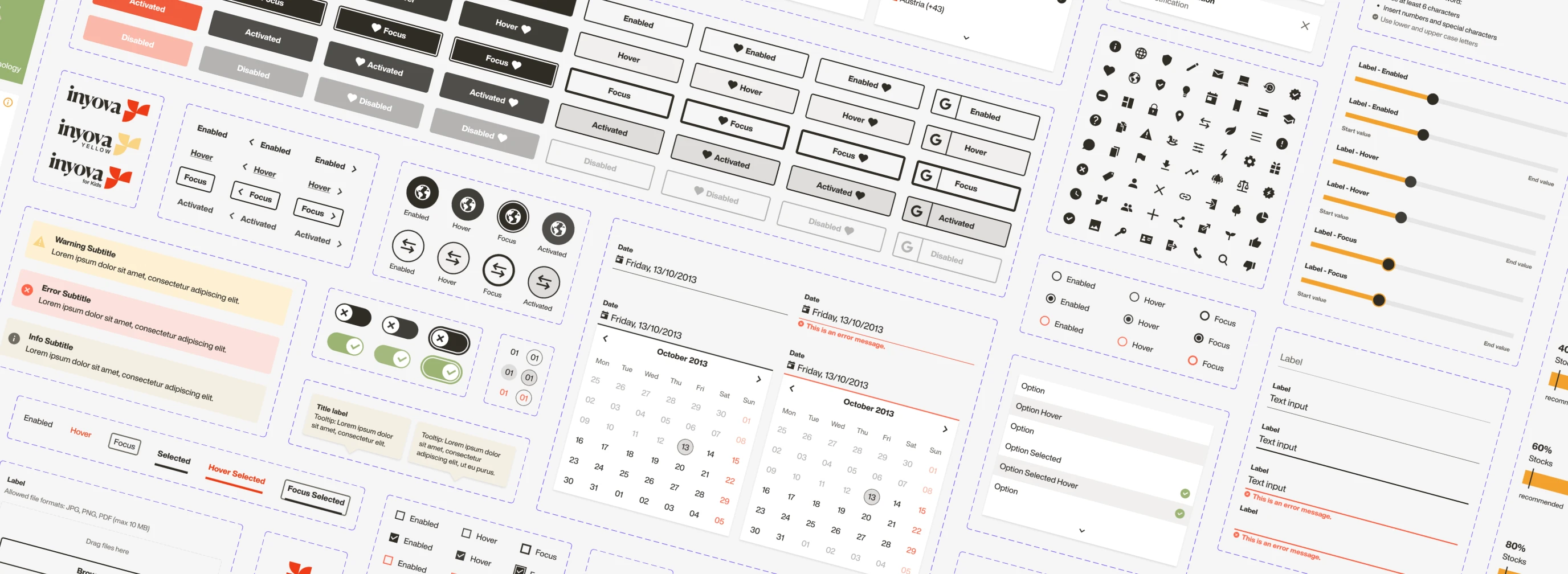 Overview of the Inyova design system, showcasing core UI components and patterns used across web and mobile.