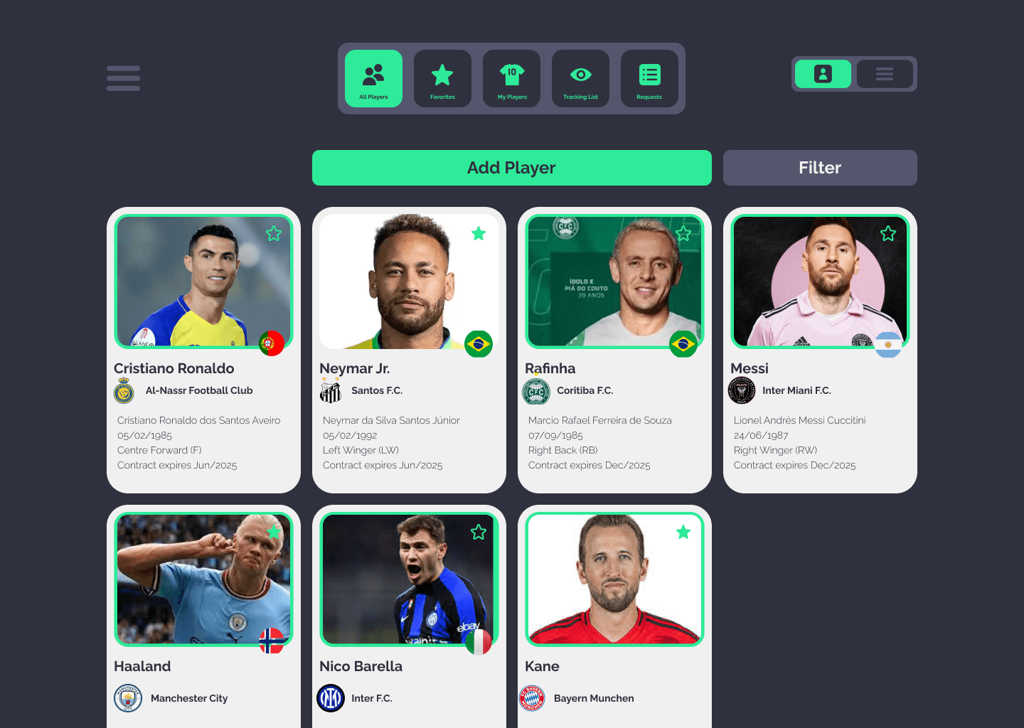 my requests player talent management