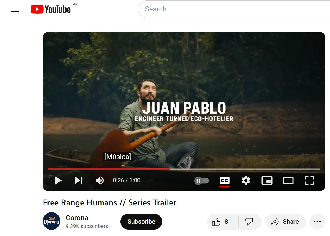 A screenshot of the youtube ad by corona beer