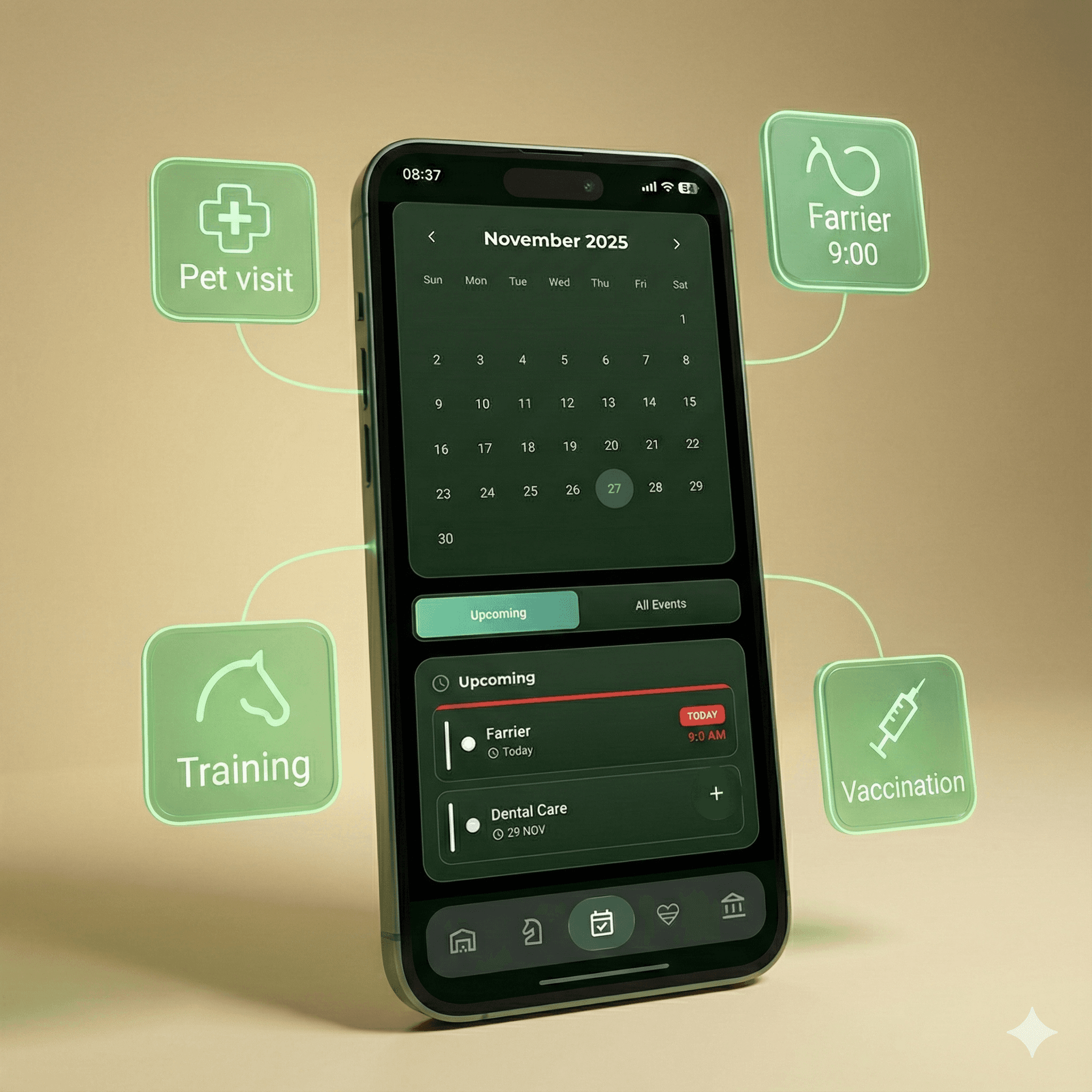 Calendar Page a the ManeMap app