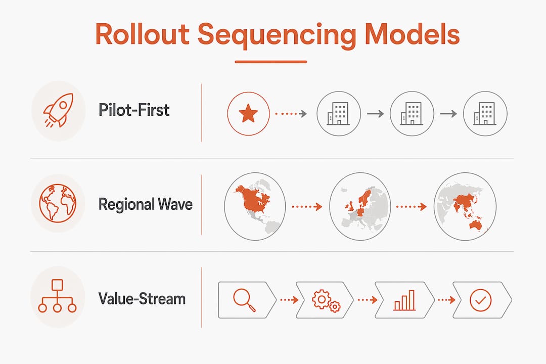 Infographic depicting product rollout sequencing models