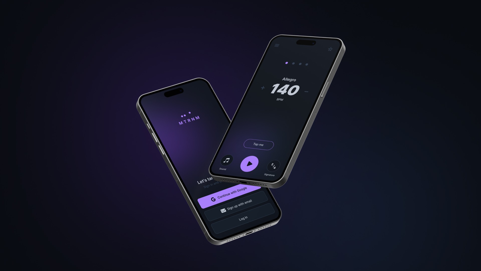 Dva telefony zobrazující prostředí aplikace MTRNM