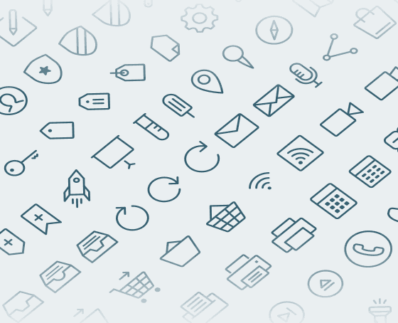 Isometric grid of the scalable line-style Icon System, displaying eight rows of custom icons on a very light green background.