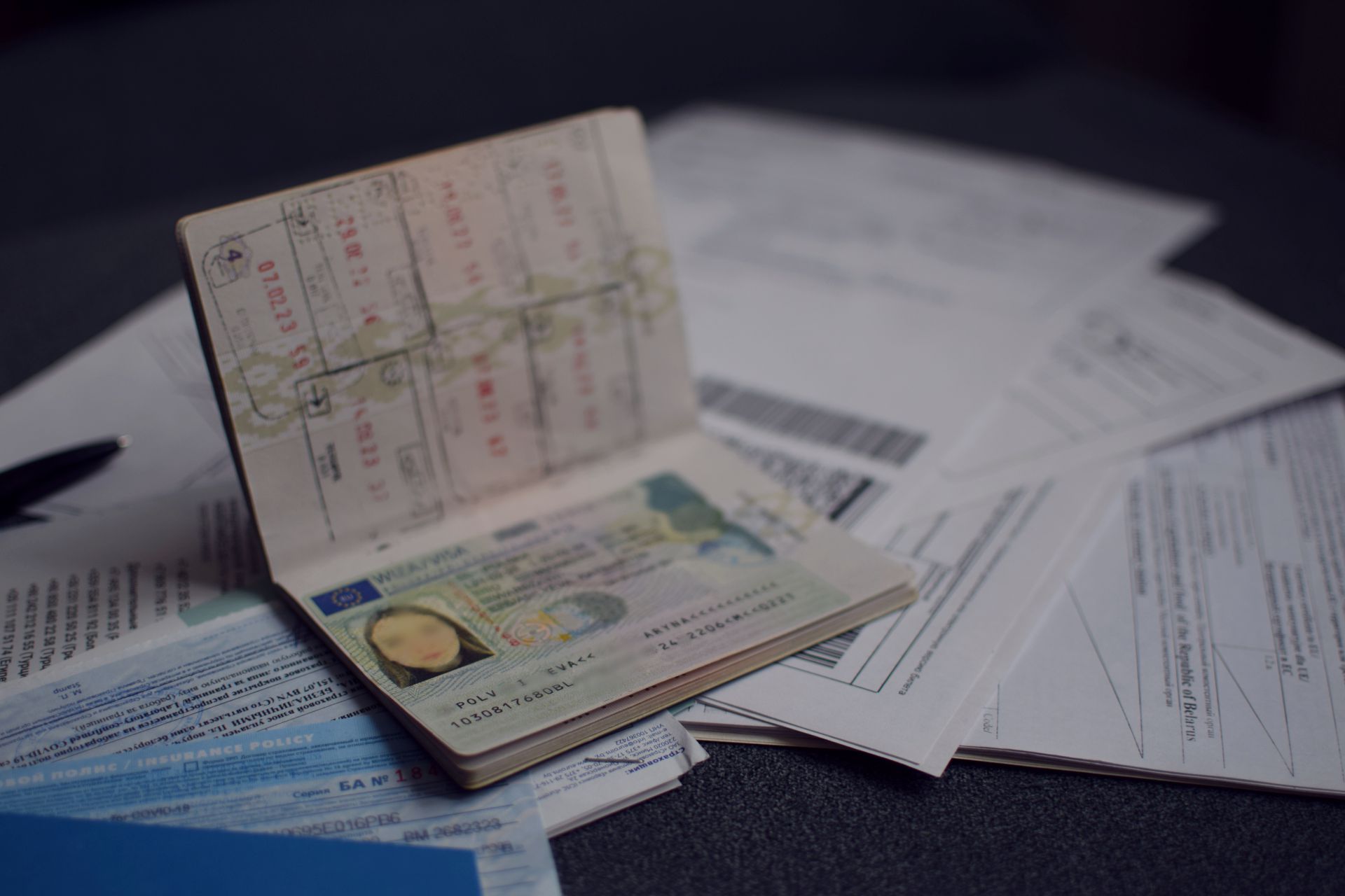 Passport with a Schengen visa sticker