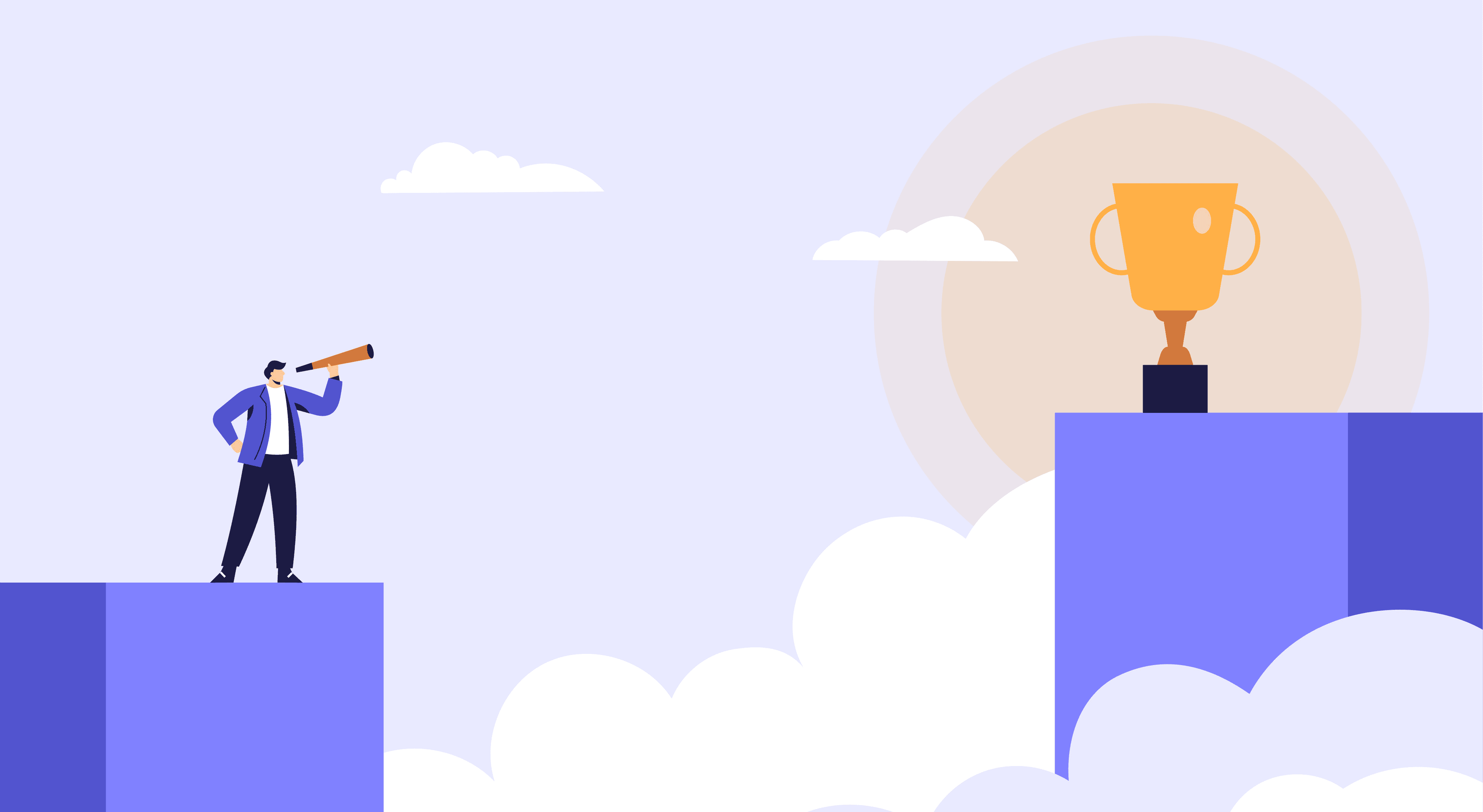 Illustration of a man looking towards a trophy