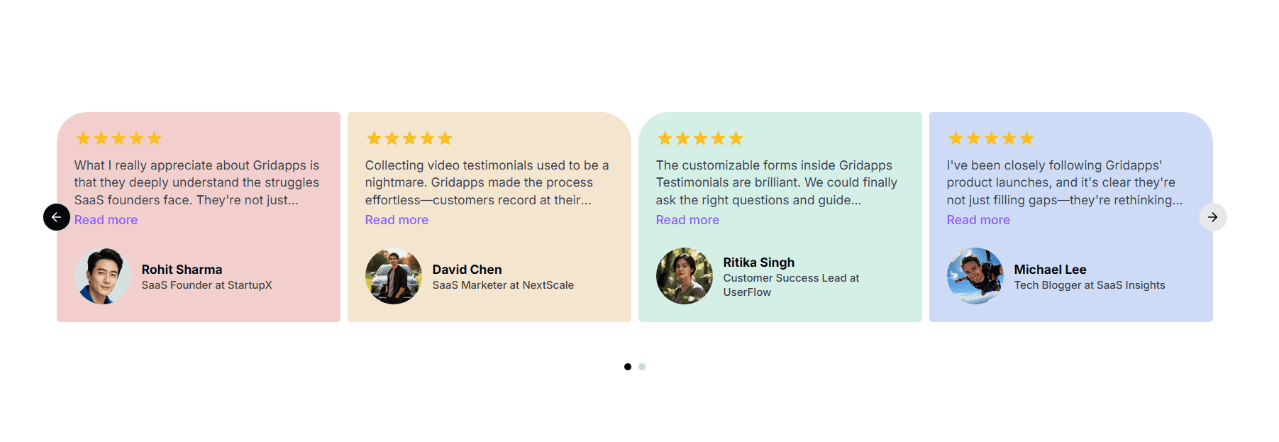 Highlight carousel | Gridapps Testimonials