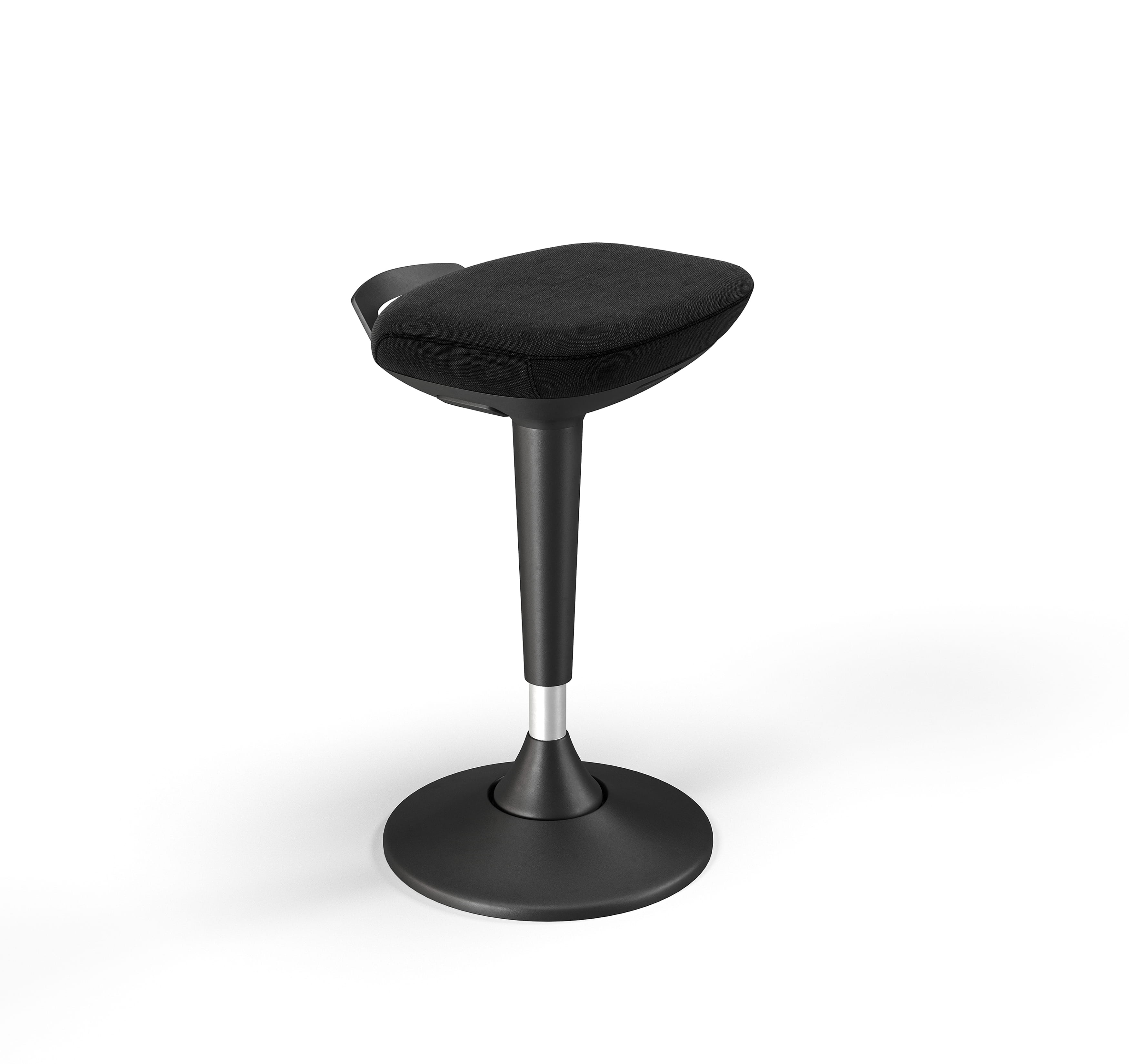 Sit-stand stool with cushioned seat and adjustable height base in black finish